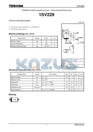 1SV229 datasheet - TOSHIBA Variable Capacitance Diode Silicon Epitaxial Planar Type