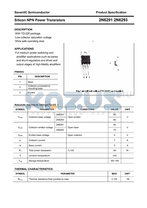 2N6293 datasheet - Silicon NPN Power Transistors