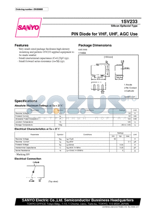 1SV233 datasheet - PIN Diode for VHF, UHF, AGC Use