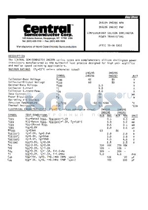 2N6295 datasheet - COMPLEMENTARY SILICON DARLINGTONl