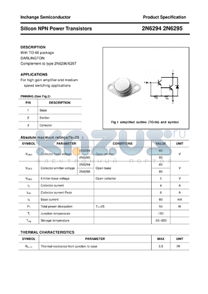 2N6295 datasheet - Silicon NPN Power Transistors