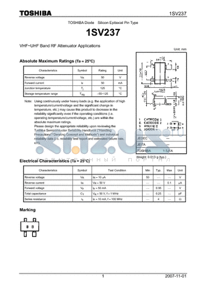 1SV237 datasheet - VHF~UHF Band RF Attenuator Applications