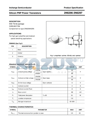 2N6296 datasheet - Silicon PNP Power Transistors