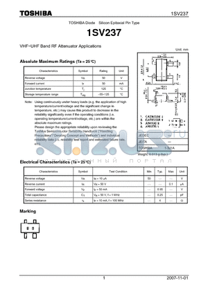 1SV237TE85LF datasheet - VHF~UHF Band RF Attenuator Applications