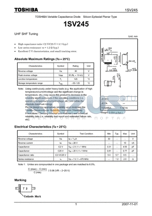 1SV245_07 datasheet - TOSHIBA Variable Capacitance Diode Silicon Epitaxial Planar Type