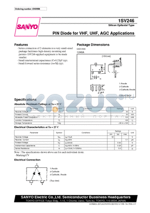 1SV246 datasheet - PIN Diode for VHF, UHF, AGC Applications