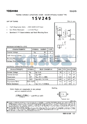 1SV245 datasheet - VARIABLE CAPACITANCE DIODE (UHF SHF TUNING)