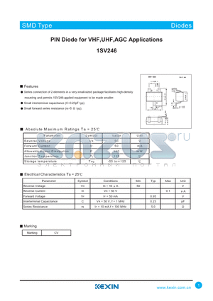 1SV246 datasheet - PIN Diode for VHF,UHF,AGC Applications