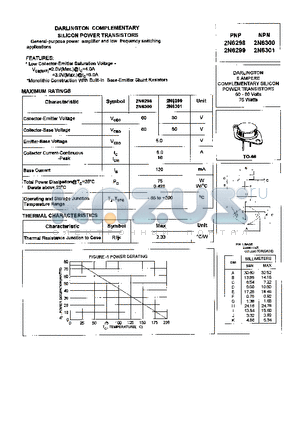 2N6298 datasheet - DARLINGTON COMPLEMENTARY SILICON POWER TRANSISTORS