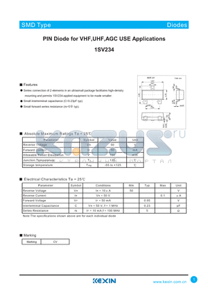 1SV234 datasheet - PIN Diode for VHF,UHF,AGC USE Applications
