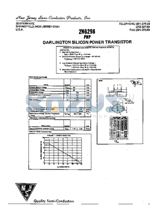 2N6298 datasheet - DARLINGTON SILICON POWER TRANSISTOR