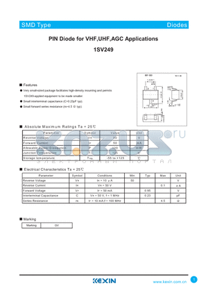 1SV249 datasheet - PIN Diode for VHF,UHF,AGC Applications