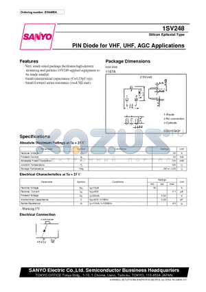 1SV248 datasheet - PIN Diode for VHF, UHF, AGC Applications