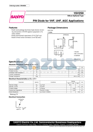 1SV250 datasheet - PIN Diode for VHF, UHF, AGC Applications