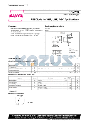 1SV263 datasheet - PIN Diode for VHF, UHF, AGC Applications