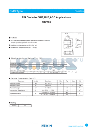 1SV263 datasheet - PIN Diode for VHF,UHF,AGC Applications