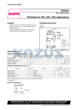 1SV241 datasheet - PIN Diode for VHF, UHF, AGC Applications