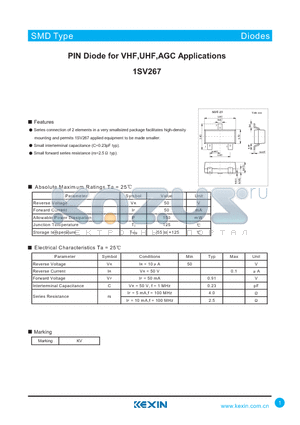 1SV267 datasheet - PIN Diode for VHF,UHF,AGC Applications