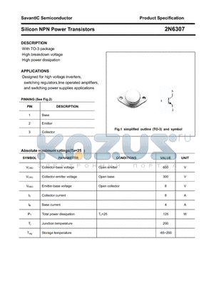 2N6307 datasheet - Silicon NPN Power Transistors