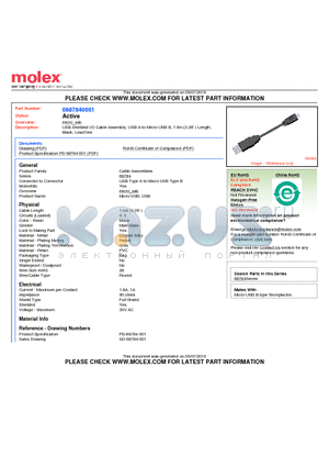 0687840001 datasheet - USB Shielded I/O Cable Assembly