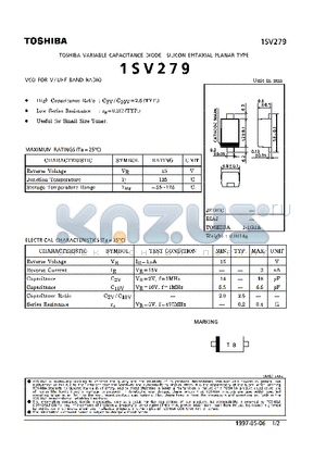 1SV279 datasheet - VARIABLE CAPACITANCE DIODE (VCO FOR V/UHF BAND RADIO)