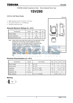 1SV280 datasheet - VCO for UHF Band Radio