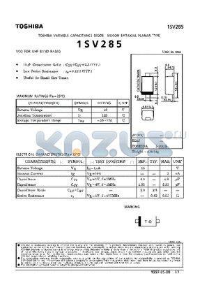 1SV285 datasheet - VARIABLE CAPACITANCE DIODE (VCO FOR UHF BAND RADIO)