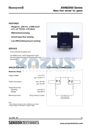 AWM2150V datasheet - Mass flow sensor for gases