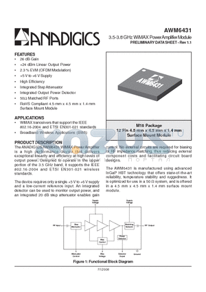 AWM6431 datasheet - 3.5-3.8 GHz WiMAX PowerAmplifier Module