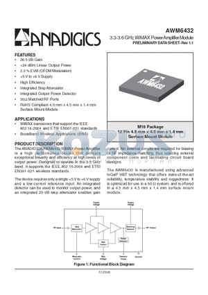 AWM6432RM18P8 datasheet - 3.3-3.6 GHz WiMAX PowerAmplifier Module