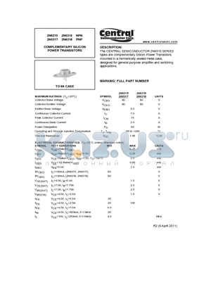 2N6316 datasheet - COMPLEMENTARY SILICON POWER TRANSISTORS