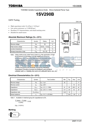 1SV290B datasheet - Variable Capacitance Diode Silicon Epitaxial Planar Type CATV Tuning