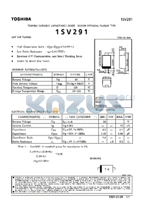 1SV291 datasheet - VARIABLE CAPACITANCE DIODE (UHF SHF TUNING)
