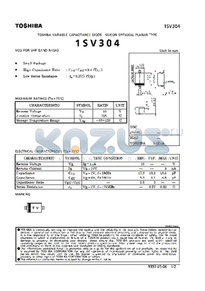 1SV304 datasheet - VARIABLE CAPACITANCE DIODE (VCO FOR VHF BAND RADIO)