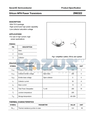 2N6322 datasheet - Silicon NPN Power Transistors