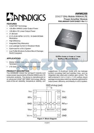 AWM6268 datasheet - 2.5-2.7 GHz Mobile WiMAX/LTE Power Amplifier Module