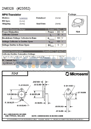 2N6328 datasheet - NPN Transistor(30A, 100V)