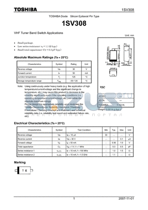1SV308_07 datasheet - VHF Tuner Band Switch Applications