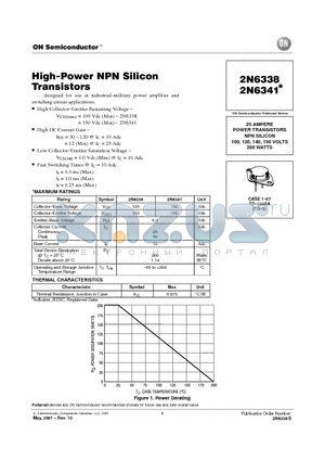 2N6338 datasheet - High-Power NPN Silicon Transistors