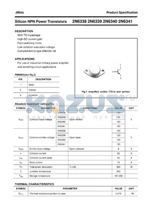 2N6338 datasheet - Silicon NPN Power Transistors