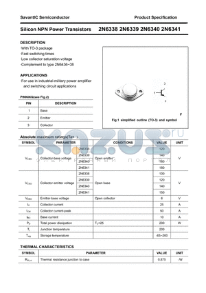 2N6339 datasheet - Silicon NPN Power Transistors