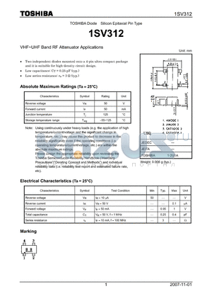 1SV312 datasheet - VHF~UHF Band RF Attenuator Applications
