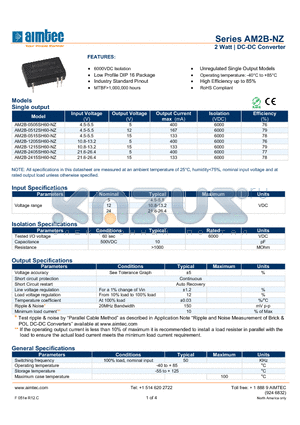 AM2B-NZ_13 datasheet - 2 Watt | DC-DC Converter