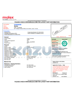 0700580096 datasheet - SL Crimp Terminal 70058, 24-30 AWG, Loose, Tin (Sn)