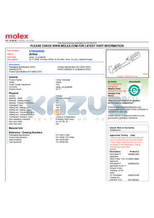 0700584069 datasheet - SL Crimp Terminal 70058, 24-30 AWG, Reel, Tin (Sn), Unplated Edges