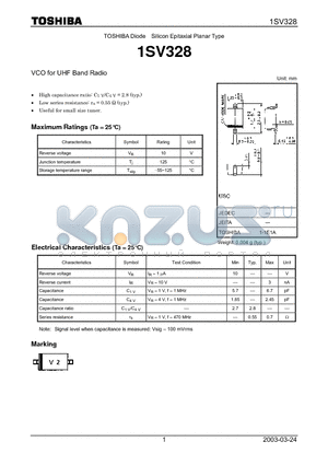 1SV328 datasheet - TOSHIBA Diode Silicon Epitaxial Planar Type VCO for UHF Band Radio