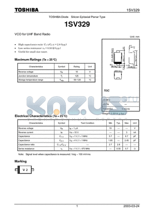 1SV329 datasheet - TOSHIBA Diode Silicon Epitaxial Planar Type VCO for UHF Band Radio