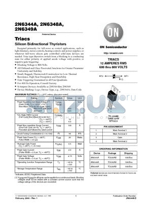 2N6349A datasheet - Silicon Bidirectional Thyristors