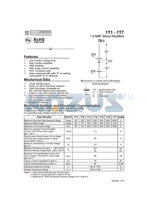 1T1 datasheet - 1.0 AMP. Silicon Rectifiers