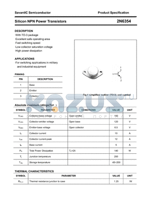 2N6354 datasheet - Silicon NPN Power Transistors